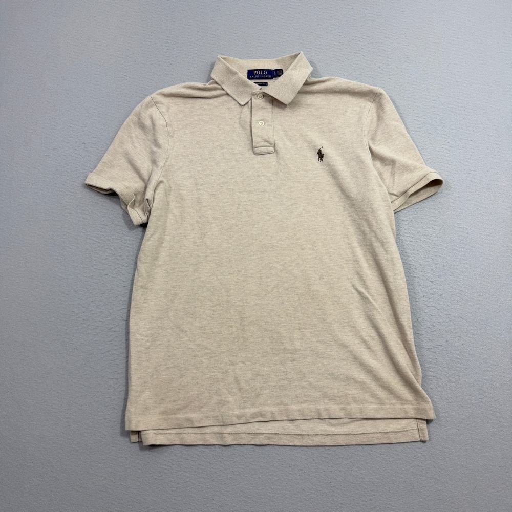 Polo Ralph Lauren Shirt Men's Large Beige Classic Fit Short Sleeve Pique Cotton
